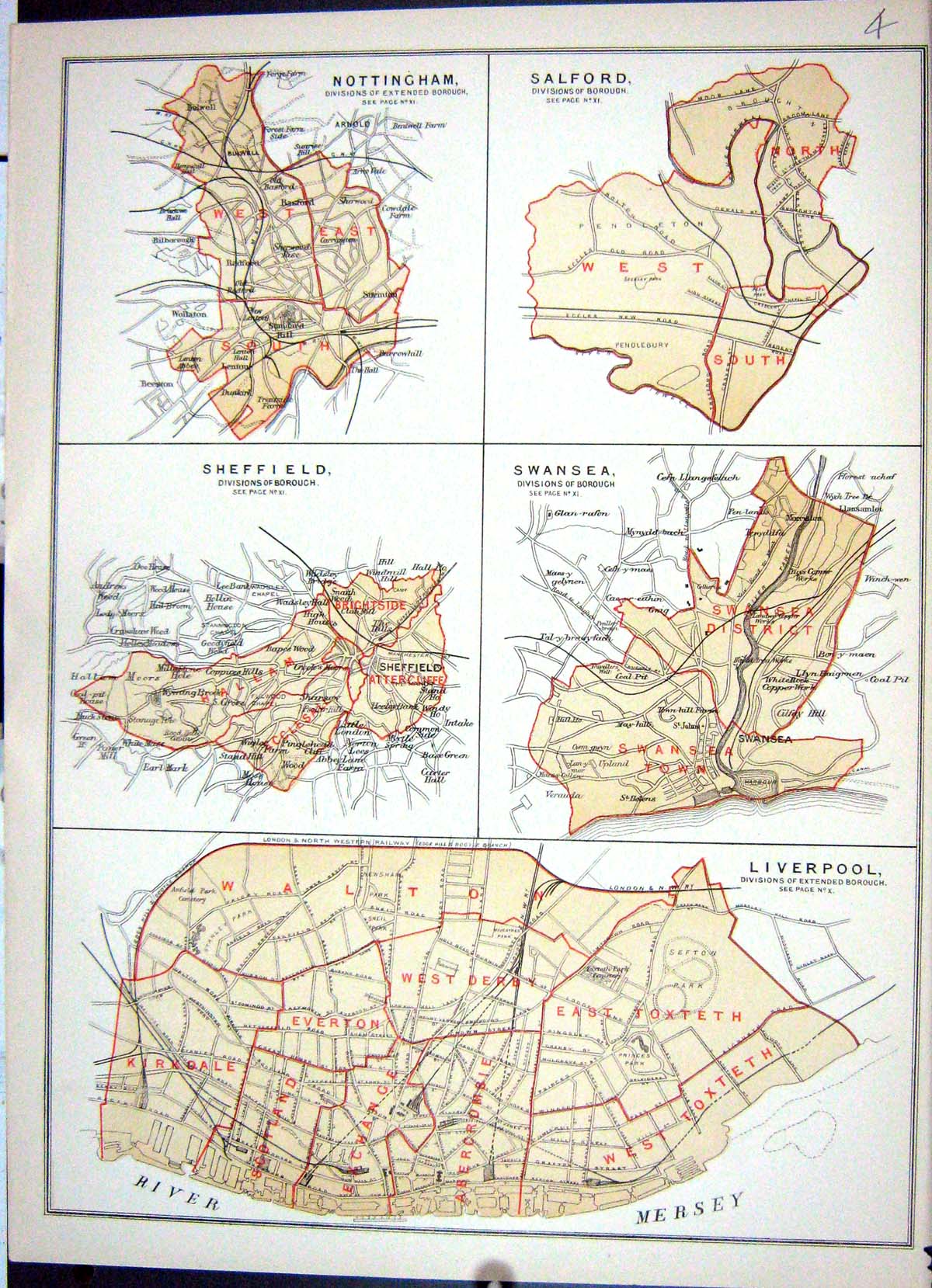 Old Plan Salford Swansea Sheffield Liverpool Nottingham Keane Map 188 Victorian