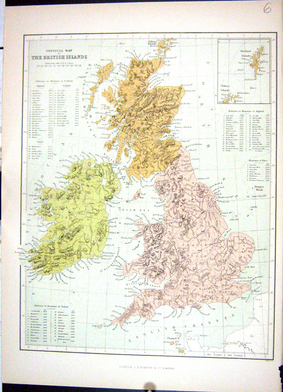 Old Keane Map 1886 Physical British Islands Ireland Scotland England Victorian