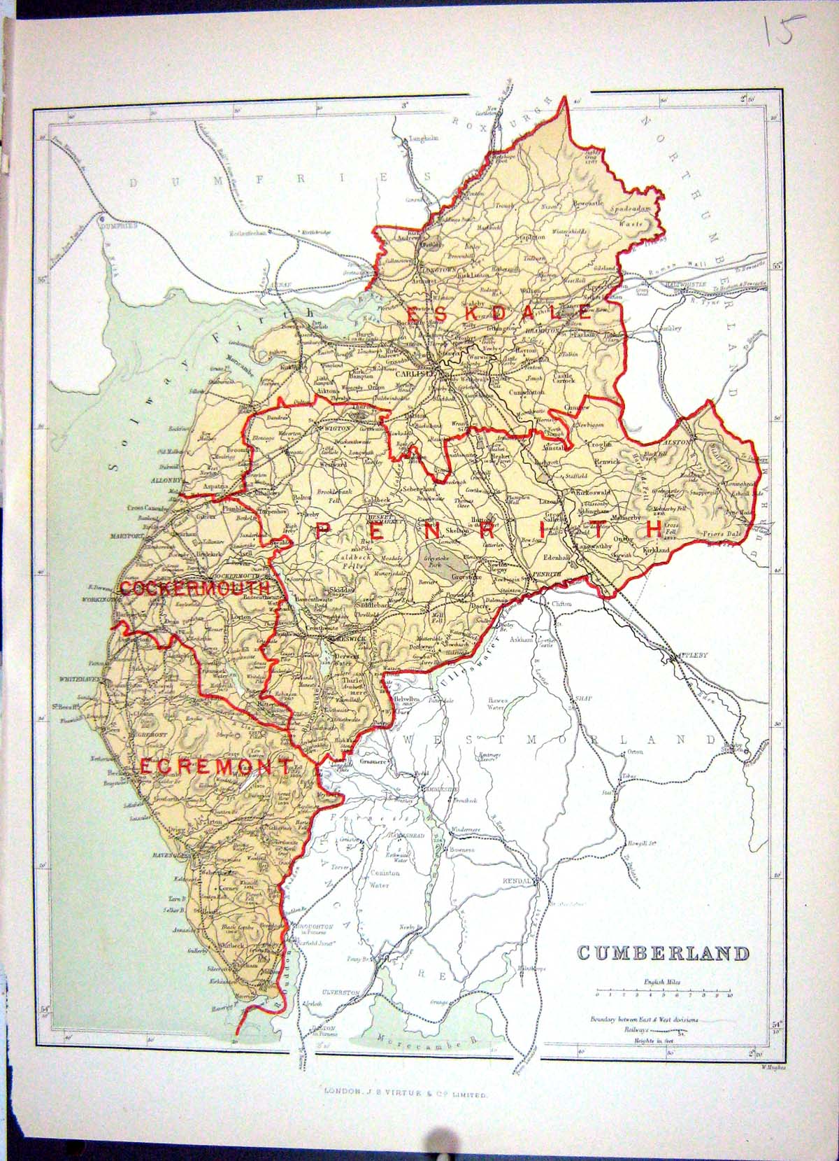 Old Print Keane Map 1886 Cumberland Eskdale Cockermouth Egremont Penrith 19th