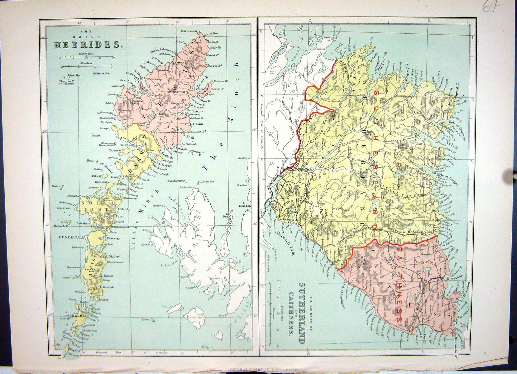 Old Hughes Keane Map Scotland 1886 Caithness Sutherland Hebrides Harr Victorian