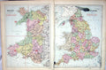 Original Old Antique Print Damaged Bacon Map 1883 England Wales Isle Man 19th