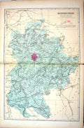 Original Old Antique Print Bacon Map 1883 Bedfordshire England Bedford Shefford