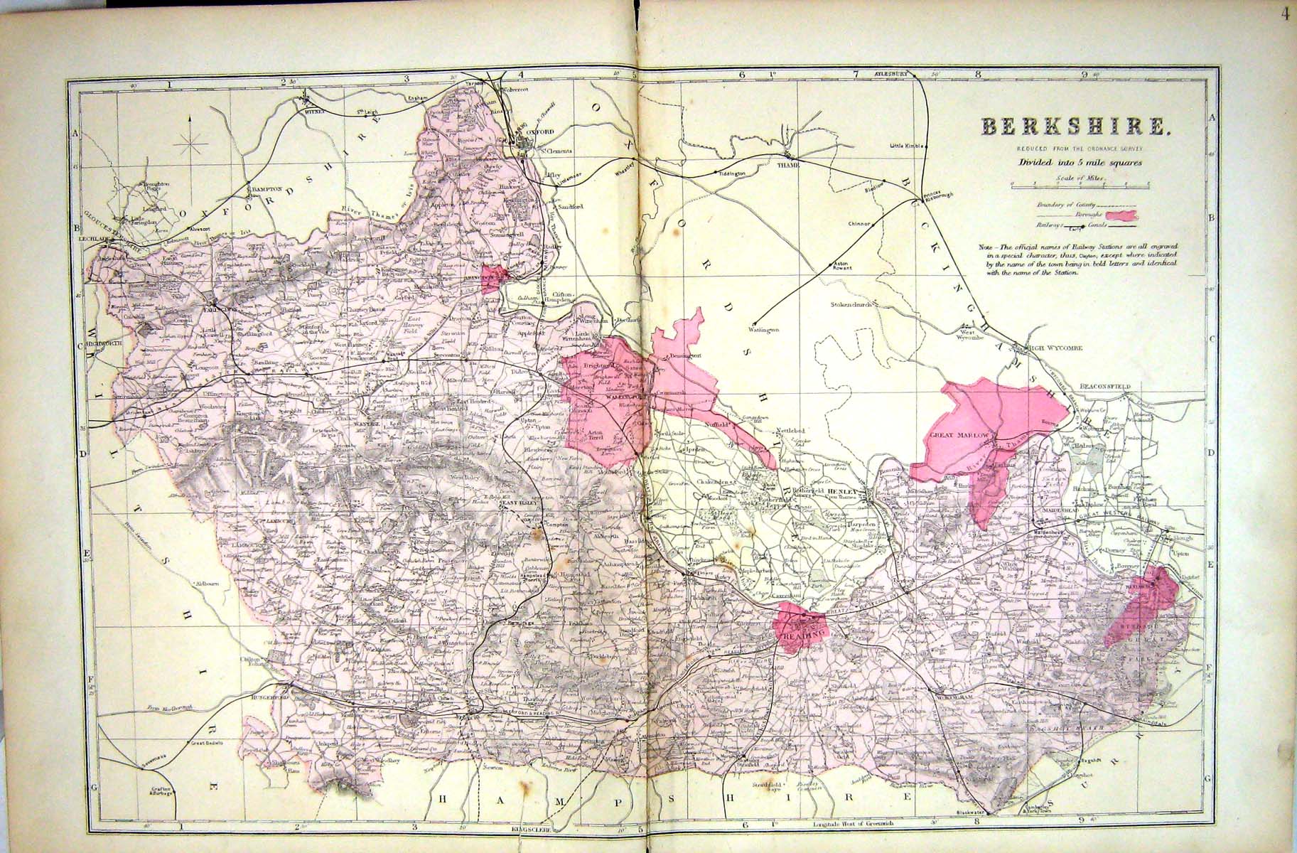 Antique Old Print Bacon Map 1883 Berkshire Reading Abingdon Windsor England