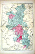 Antique Old Print Bacon Map 1883 Buckingham Aylesbury England Windsor Marlow