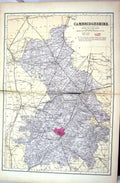 Old Antique Print Damaged Bacon Map 1883 Cambridgeshire Cambridge England 19th