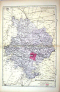 Antique Old Print Bacon Map 1883 Huntingdonshire England Huntingdon Ramsey 19th
