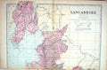 Antique Old Print Bacon Map 1883 Lancashire England Lancaster Barrow Cartmell