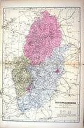 Antique Old Print Bacon Map 1883 Nottinghamshire England Nottingham Hetford
