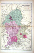 Antique Old Print Staffordshire England Wolverhampton Stafford Bacon Map 1883