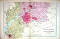 Old Bacon Map 1883 Worcestershire Gloucestershire England Cheltenham Victorian
