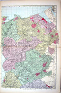 Antique Old Print Bacon Map 1883 Wales Montgomeryshire Flint Conway Wrexham
