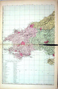 Original Old Antique Print Damaged Bacon Map 1883 Wales Brides Bay Carmarthen