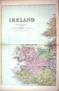 Old Antique Print Damaged Bacon Map 1883 Ireland Donegal Bay Mayo Galway 19th