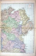 Old Antique Print Bacon Map 1883 Ireland Dundalk Bay Dublin Belfast Omagh 19th