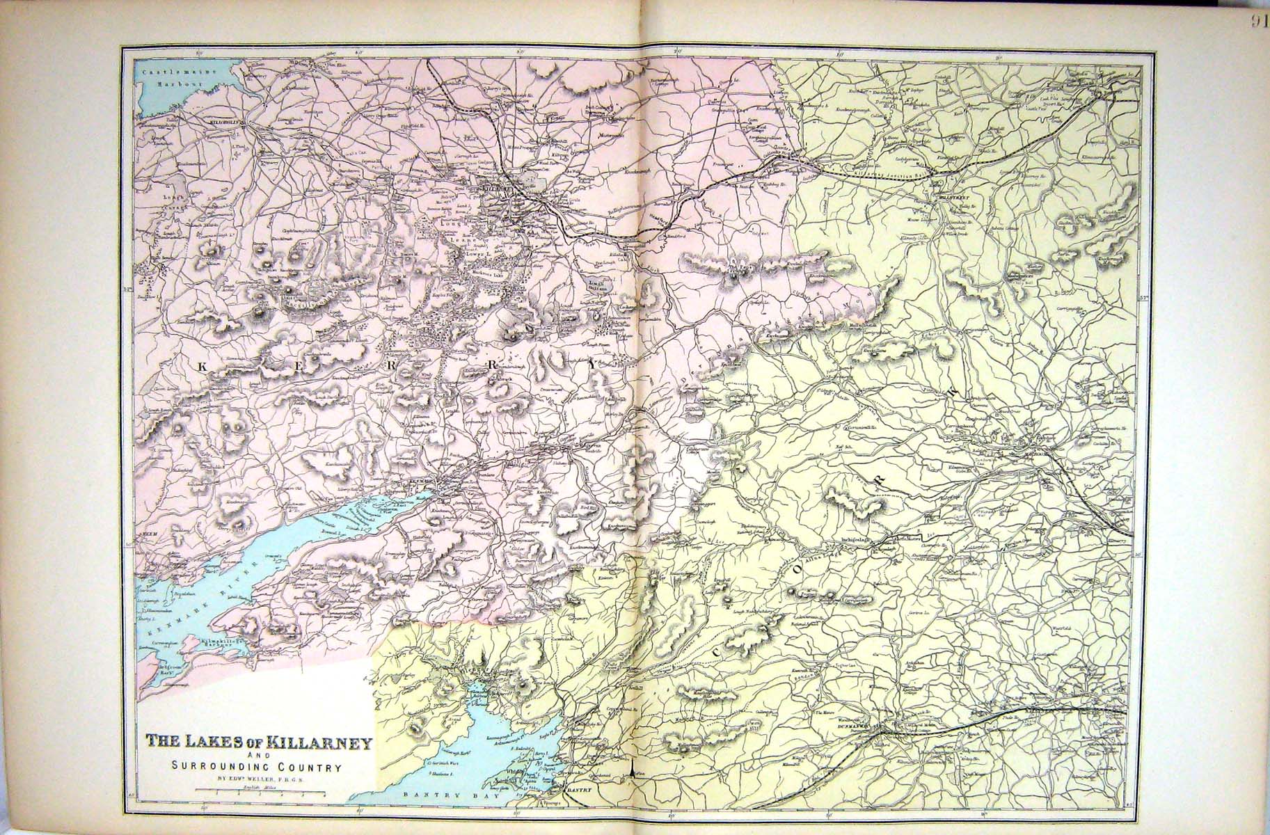 Antique Old Print Bacon Map 1883 Lakes Killarney Ireland Kerry Kenmare River
