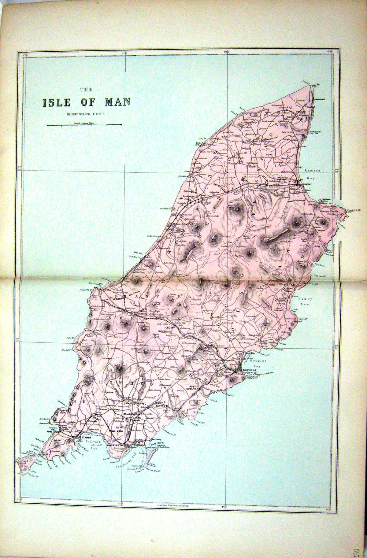 Old Bacon Map 1883 Isle Man Douglas Port Erin Mary Castletown Ramsey Victorian