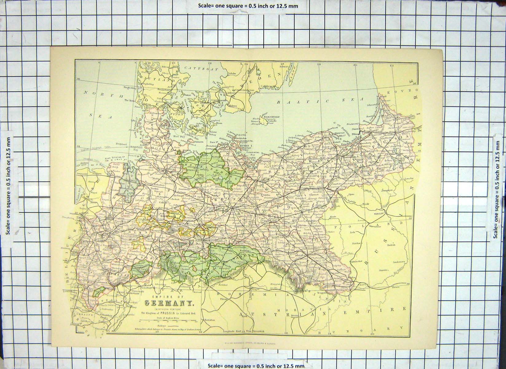 Original Old Antique Print Map Germany Berlin Europe Baltic Sea Jutland