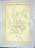 Original Old Antique Print Map Street Plan Durham England River Wear