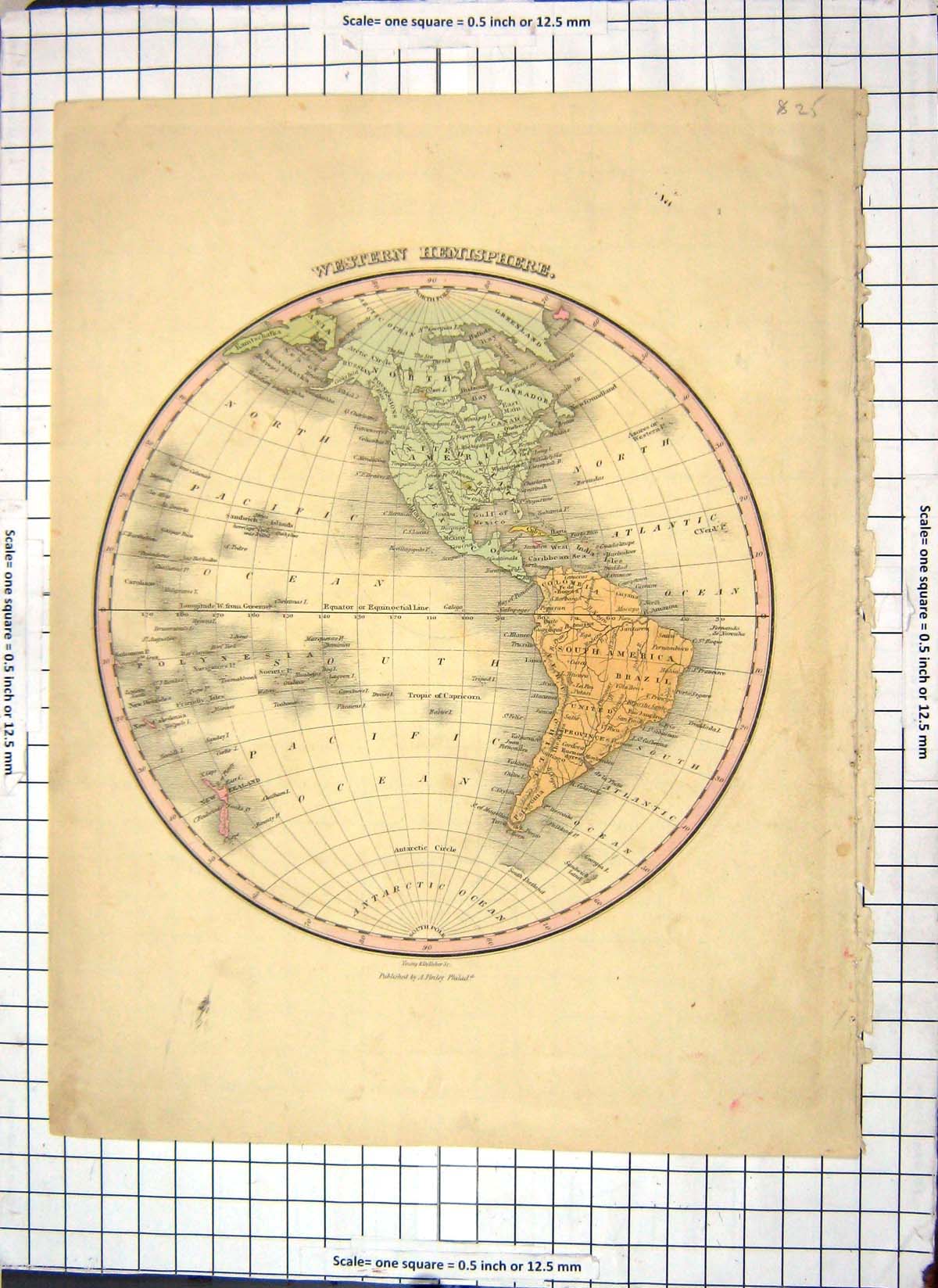 Antique Print Map Western Hemisphere North South America Brazil New Zealand