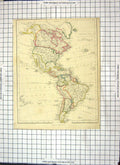 Antique Old Print Map North South America Caribbean Mexico Falkland Canada