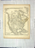 Original Old Antique Print Map North America Mexico Cuba Hudson Bay Greenland