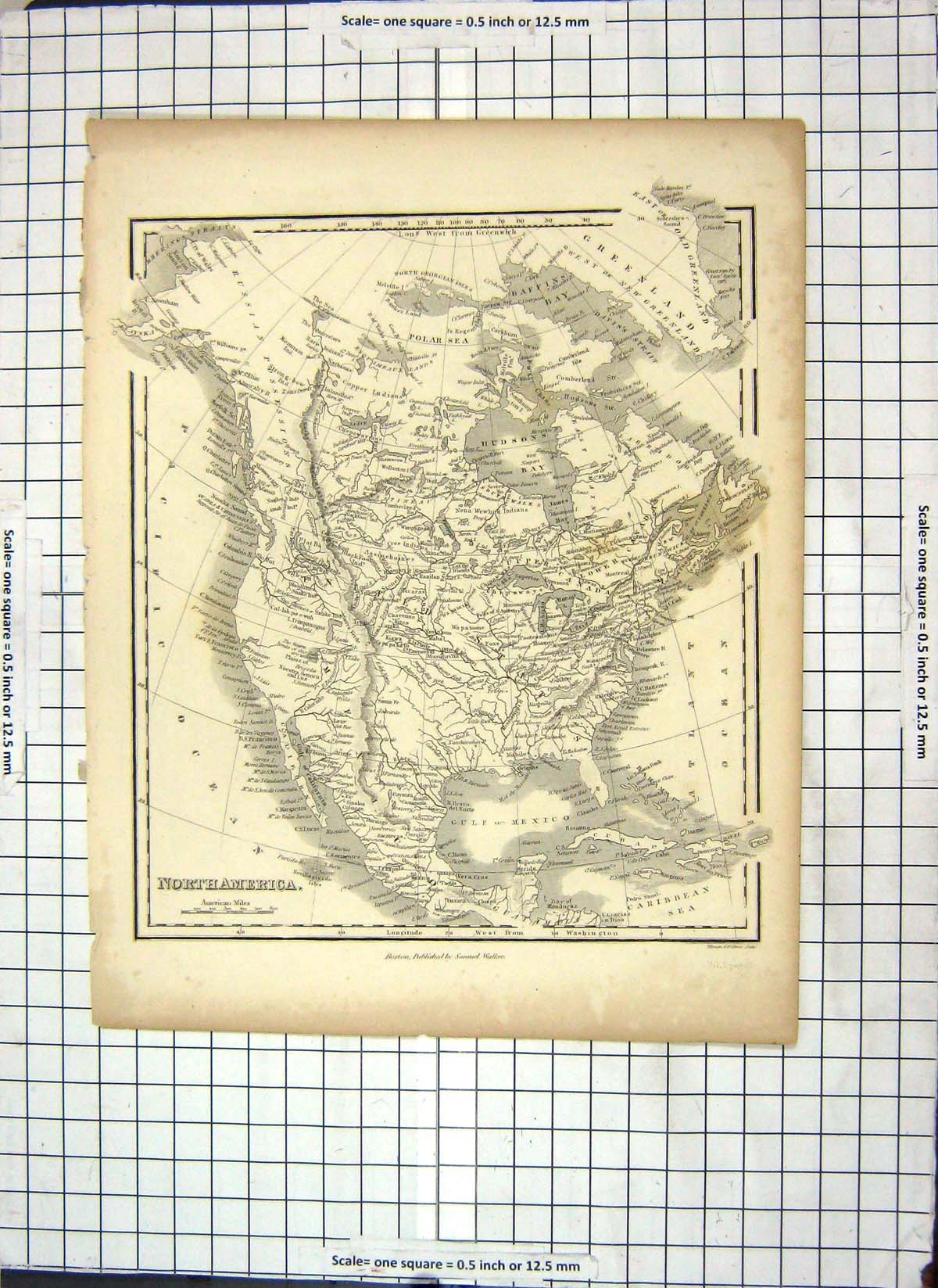 Original Old Antique Print Map North America Mexico Cuba Hudson Bay Greenland