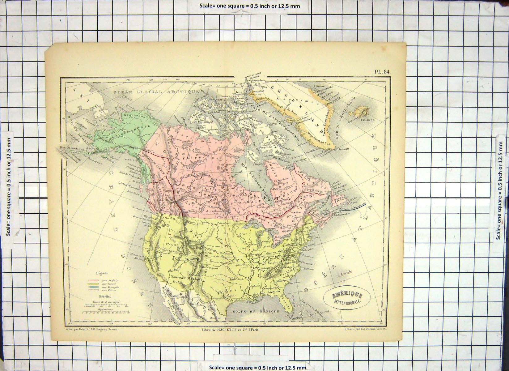 Original Old Antique Print Map America California Florida Canada Atlantic Ocean