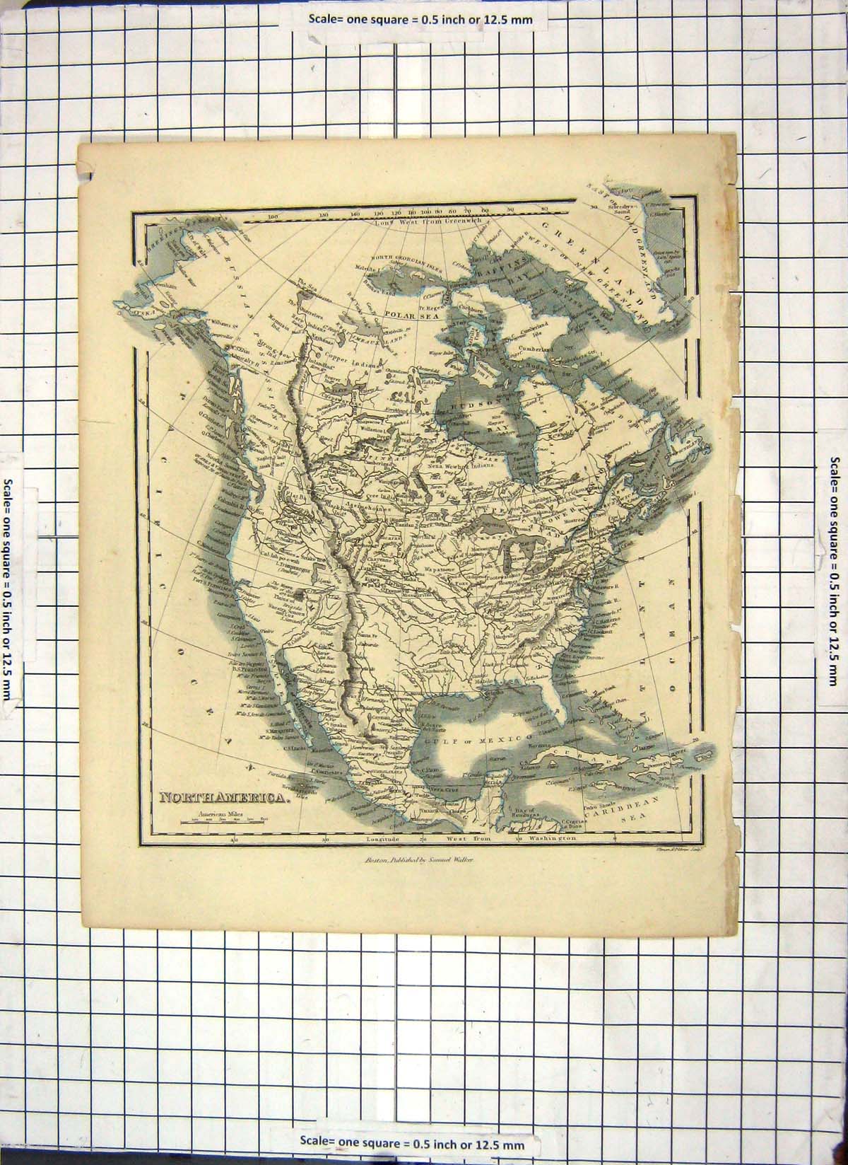 Antique Print Map North America Mexico Cuba California Greenland Polar Sea