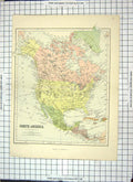 Antique Old Print Map North America Cuba Caribbean Mexico British Columbia