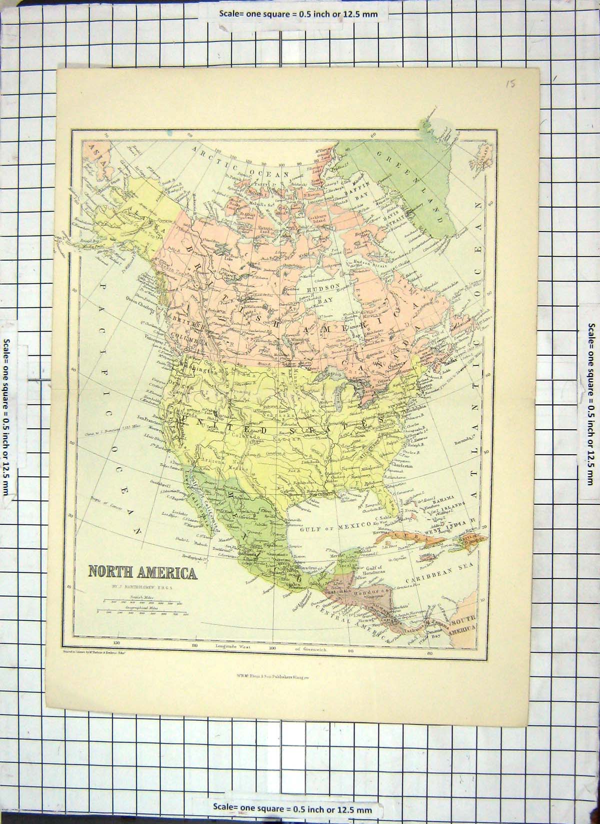 Antique Old Print Map North America Cuba Caribbean Mexico British Columbia