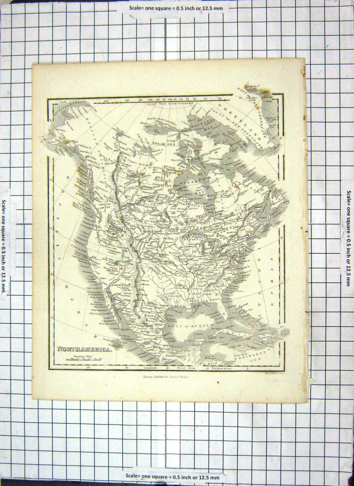 Original Old Antique Print Map North America Mexico Greenland Cuba Caribbean