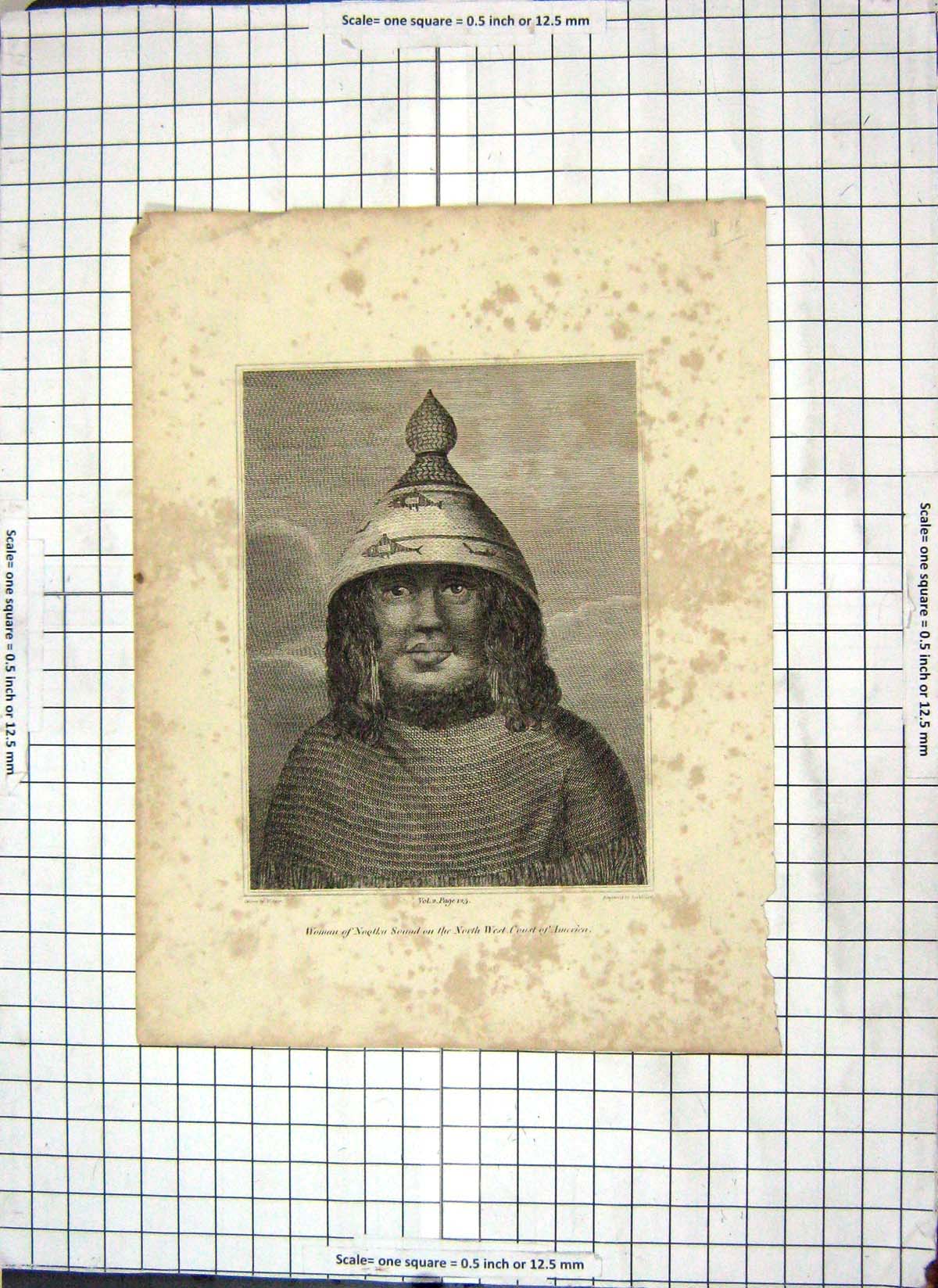 Original Old Antique Print Engraving Woman Nootka Sound North Coast America