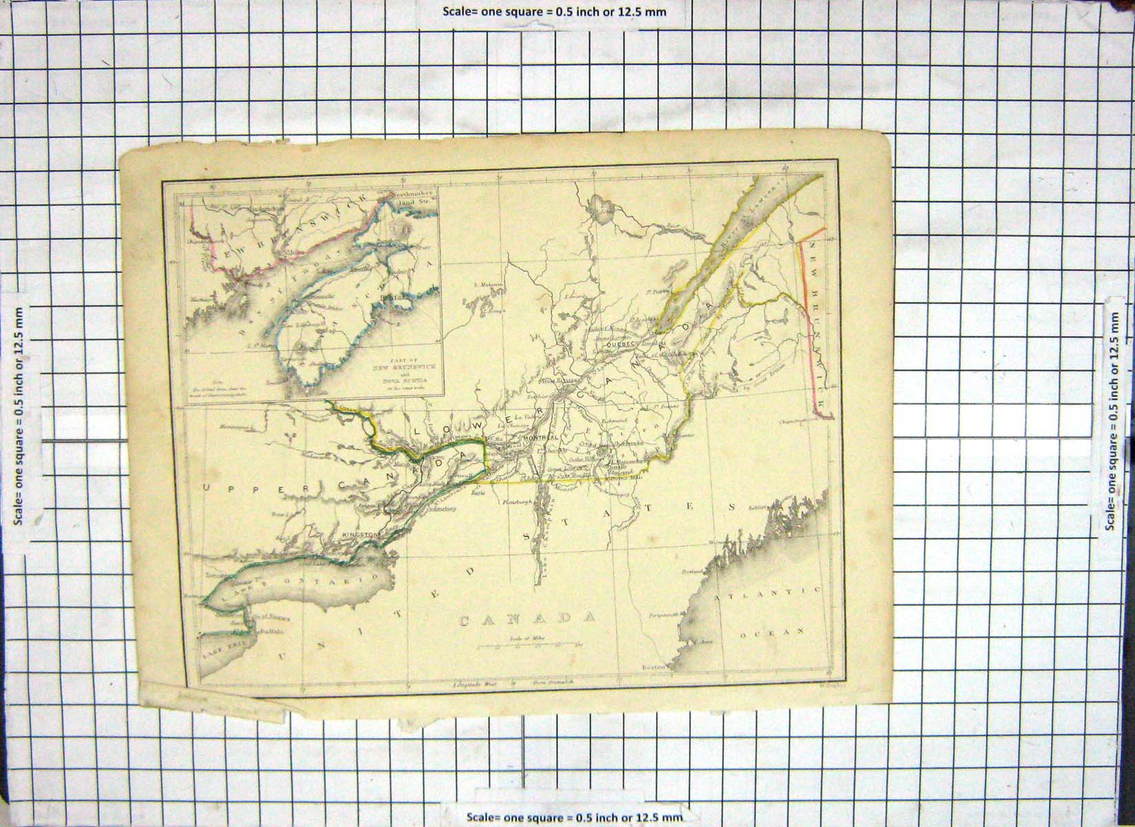 Antique Old Print Map Canada New Brunswick Nova Scotia United States America