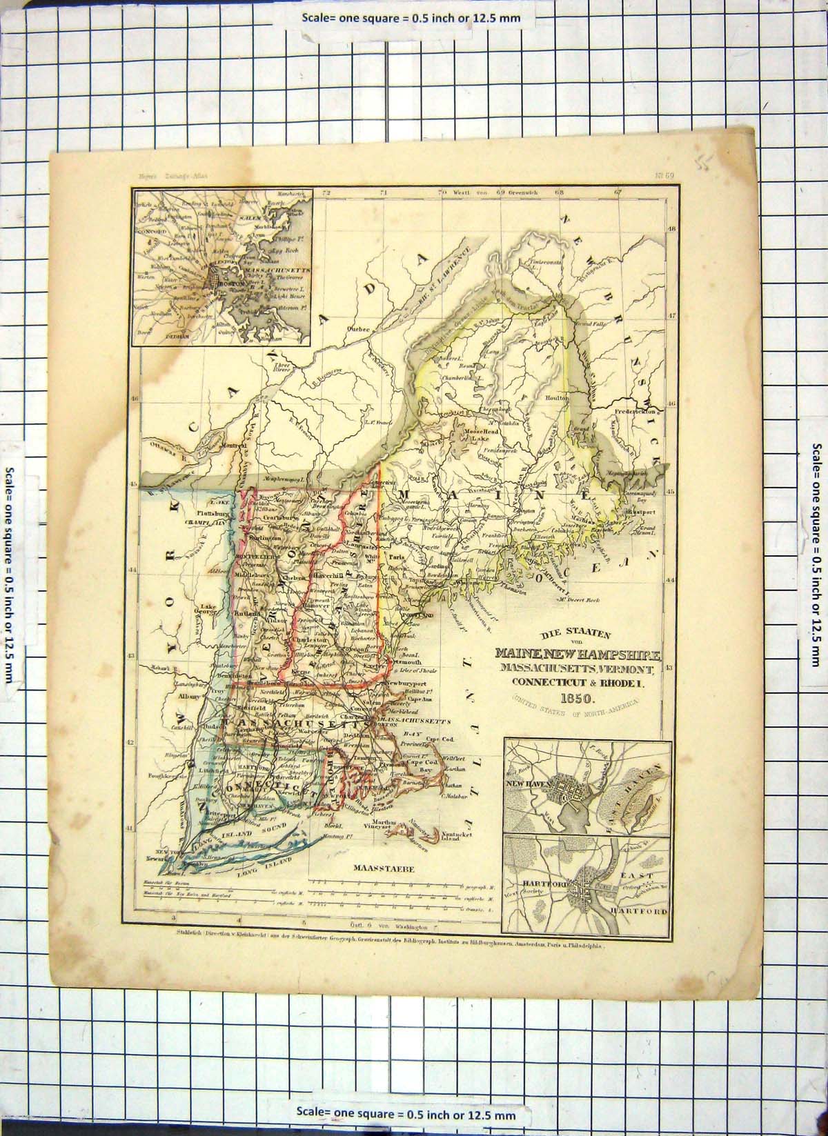 Old Antique Print Map New Hampshire Hartford Haven Canada Brunswick York