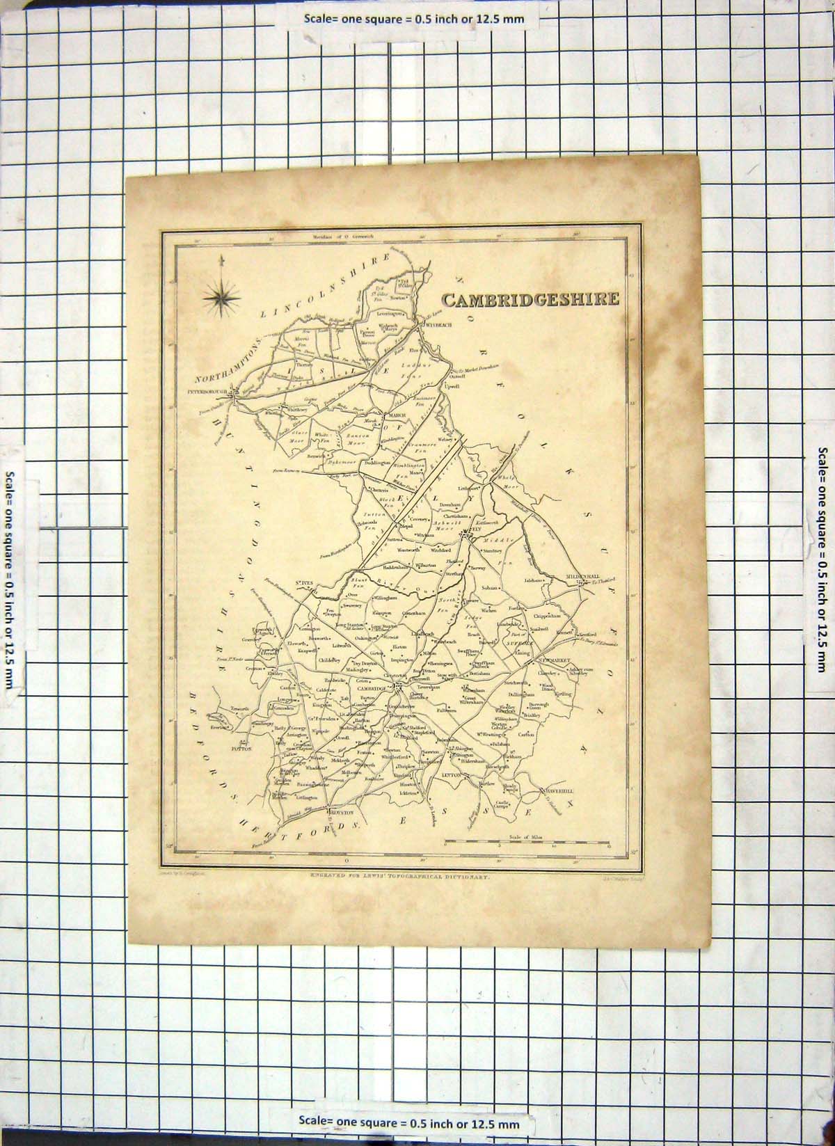 Antique Print Map Cambridgeshire Wisbeach Cambridge England Mildenhall Ives