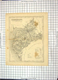 Antique Old Print Map Cumberland England Whitehaven Carlisle Keswick Allonby