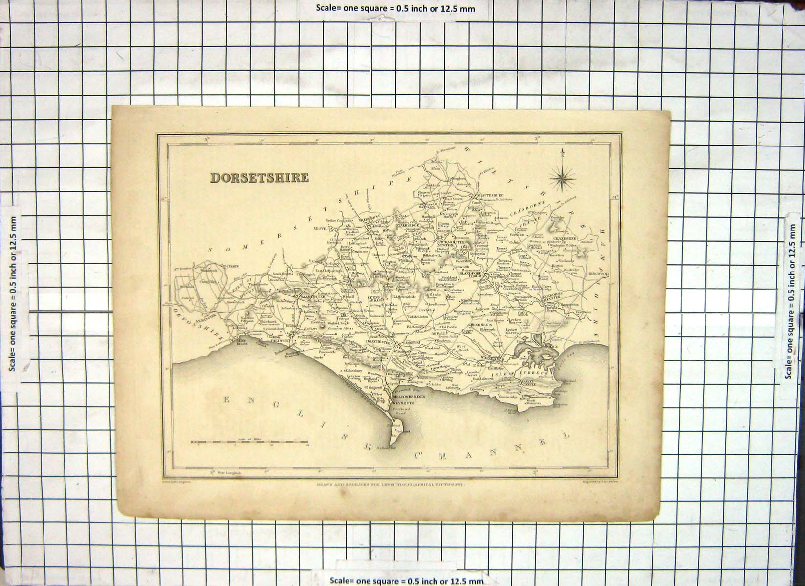 Antique Old Print Map England Dorsetshire Melcombe Regis Weymouth Dorchester