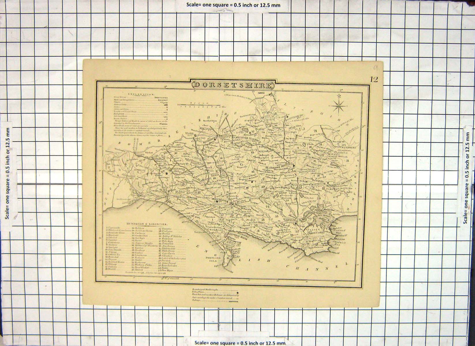 Old Antique Print Map Dorsetshire England Weymouth Wareham Poole Bridport