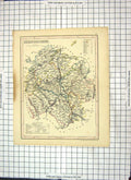 Original Old Antique Print Map 1848 Herefordshire Hereford Bromyard Pembridge