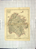 Original Old Antique Print Map Herefordshire England Hereford Newent Leominster