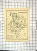 Old Antique Print Map Huntingdonshire England Huntingdon Kimbolton Archer