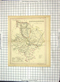 Antique Old Print Map Archer Huntingdonshire England Ramsey Kimbolton Yaxley