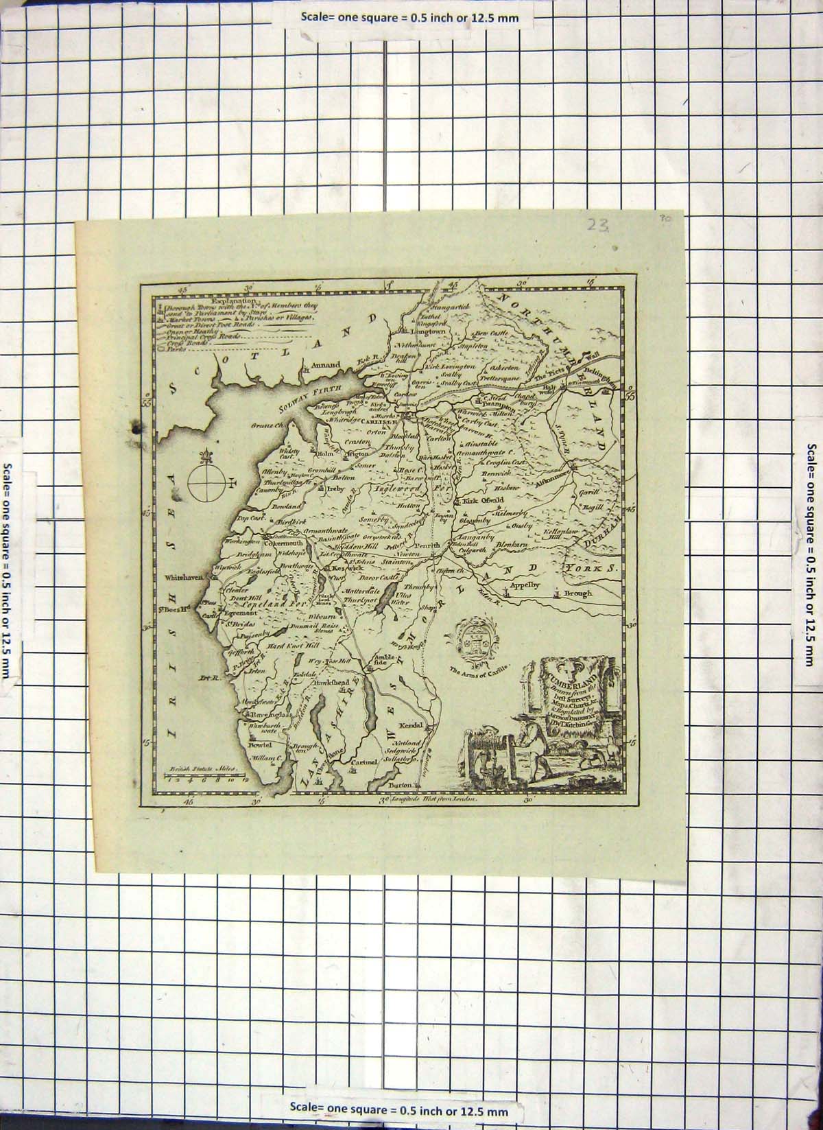 Old Print Map Carlisle Solway Firth Whitehaven Egremont Brampton England