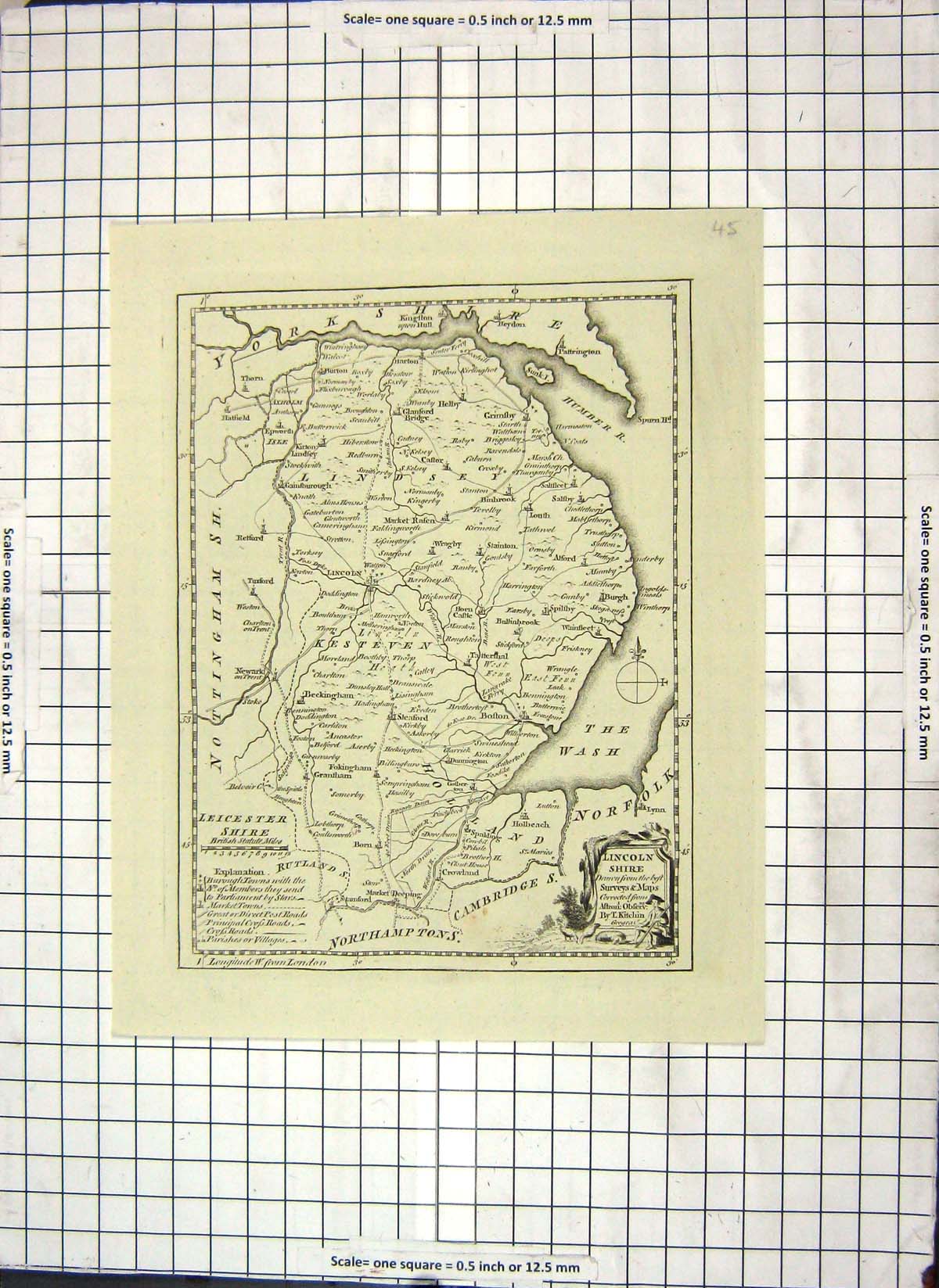 Antique Print Map Lincoln Grimsby Humber Leicestershire England Horncastle