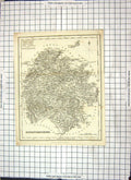 Antique Old Print Steel Map Herefordshire England Hereford Bromyard Ledbury