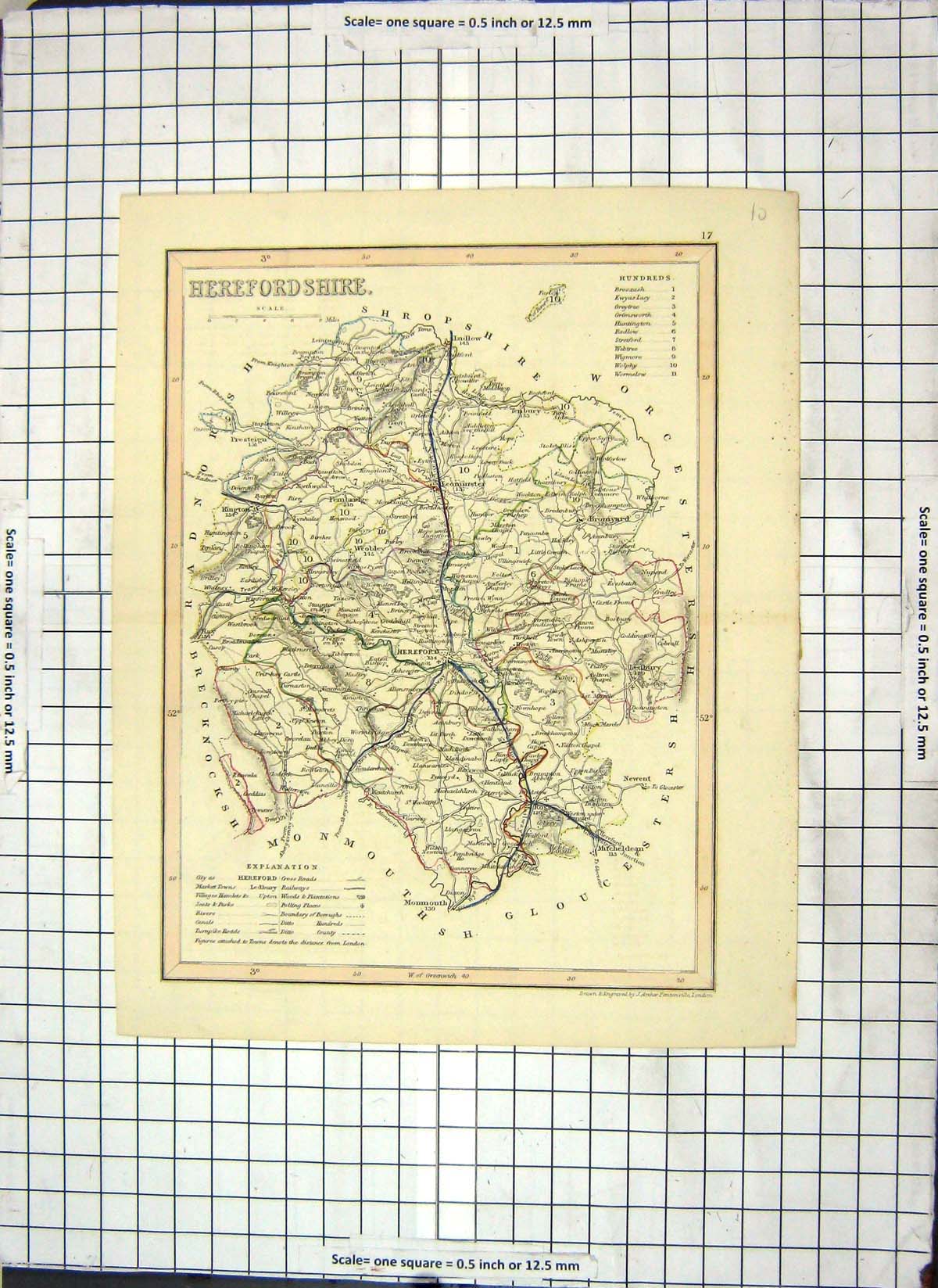 Antique Print Archer Map Herefordshire England Leominster Bromyard Hereford