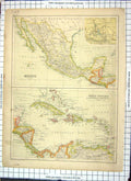 Old Map Mexico Cuba West Indies Leeward America San Francisco New Yor