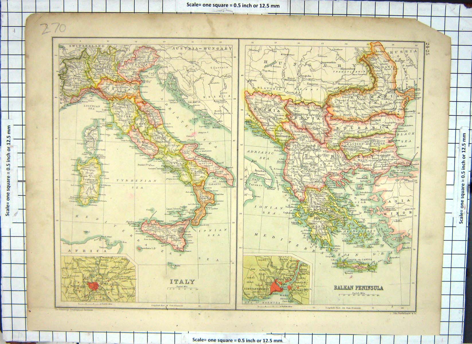 Old Map Balkan Italy Turkey Bulgaria Servia Bosnia Switzerland Austri