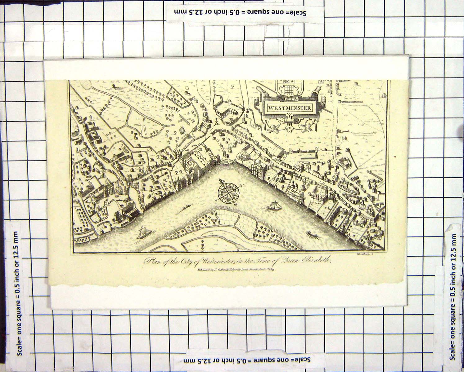 Old Antique Print Map 1813 Plan Westminster Queen Elizabeth River Thames 19th