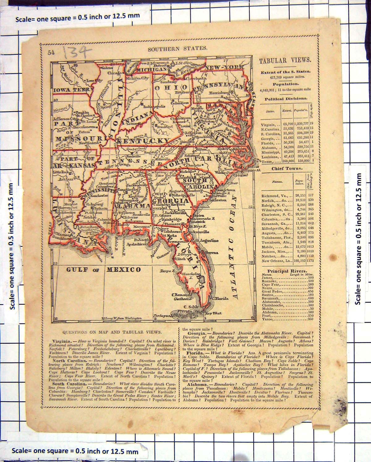 Old Antique Print Map America Mexico Florida Ohio Kansas Virginia Indians